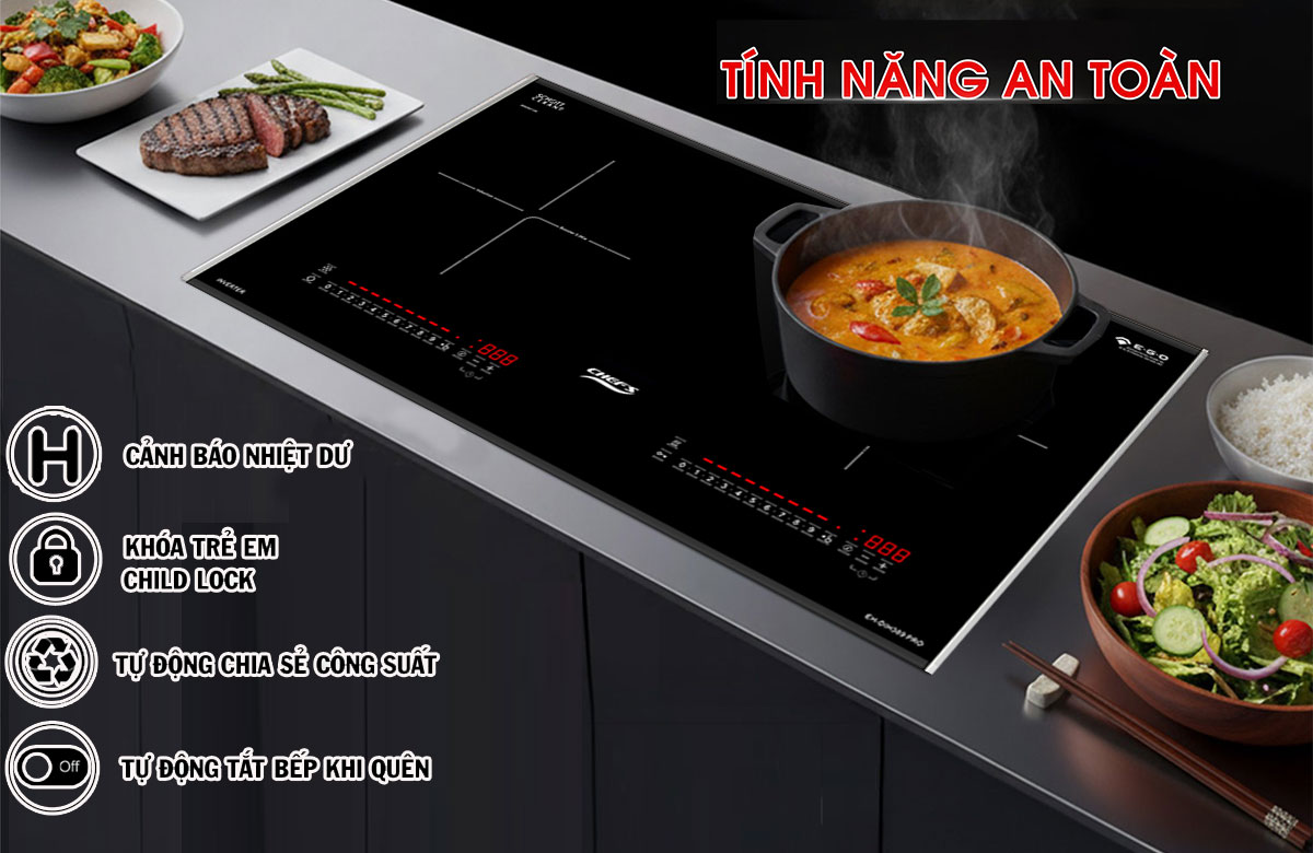 T&iacute;nh năng an to&agrave;n tr&ecirc;n bếp Chef's EH-DIH389 PRO
