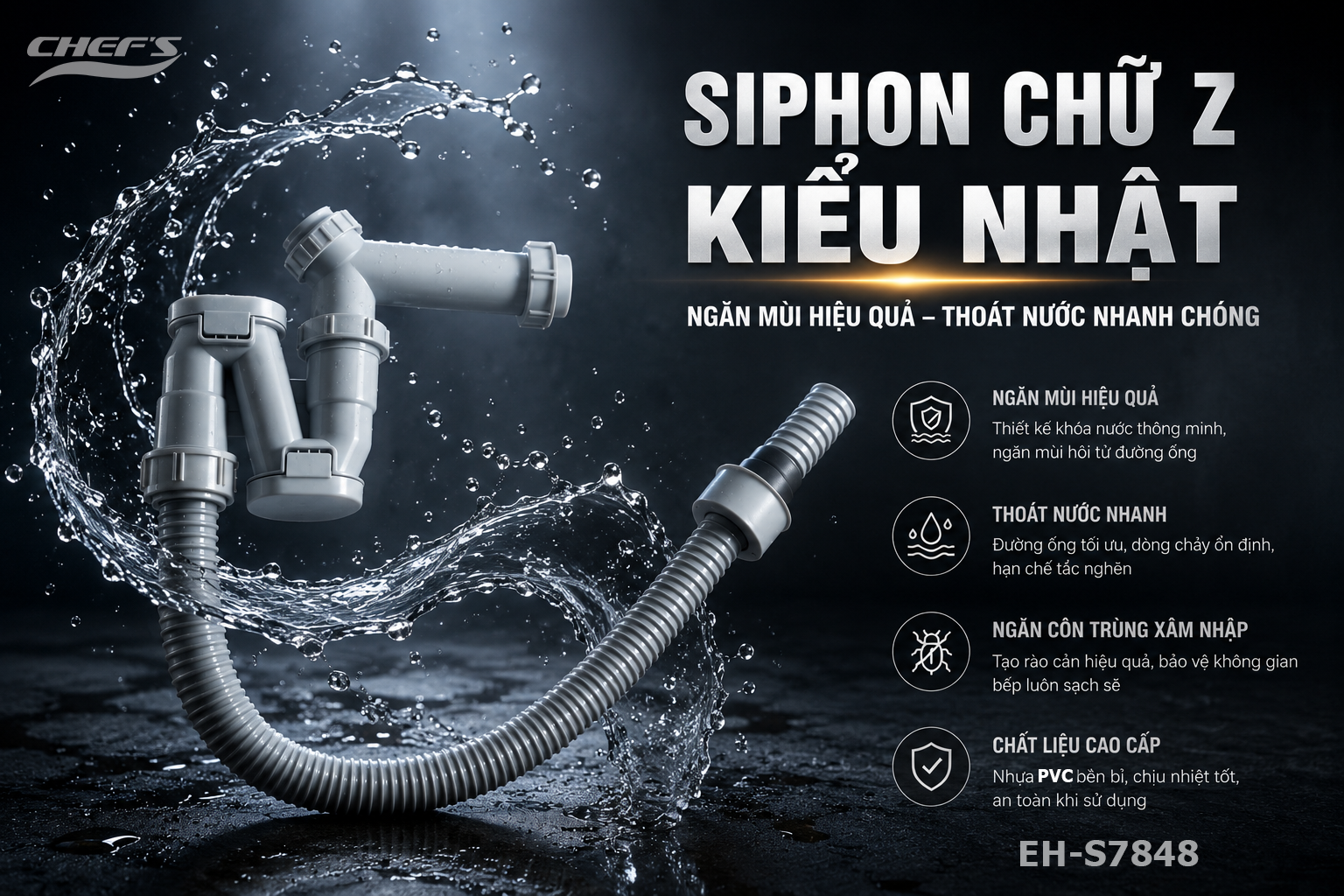 Siphon kiểu Nhật của chậu rửa bát EH-S7848