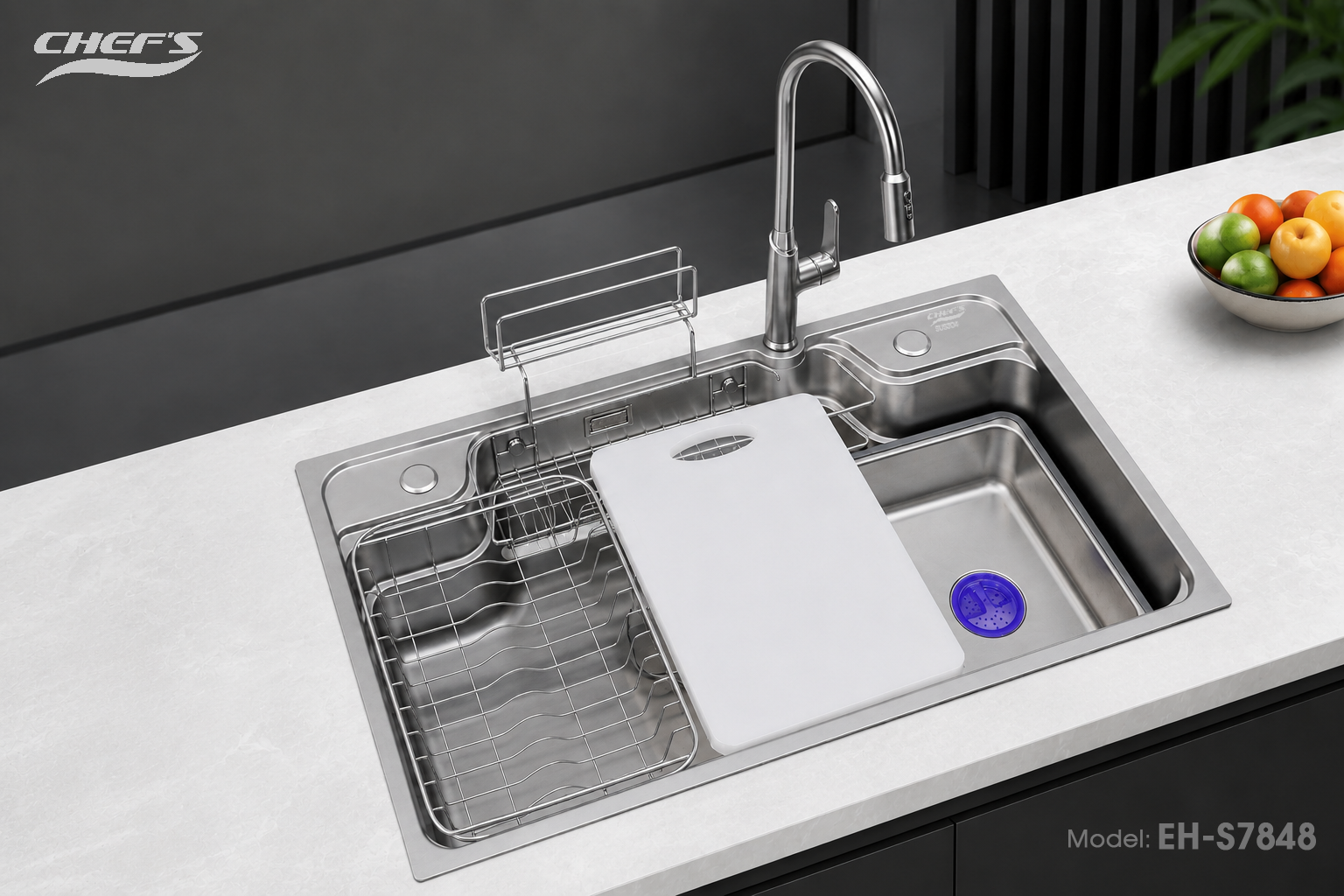 Chậu rửa một hố diện tích lớn dễ sử dụng Chef's EH-S7848