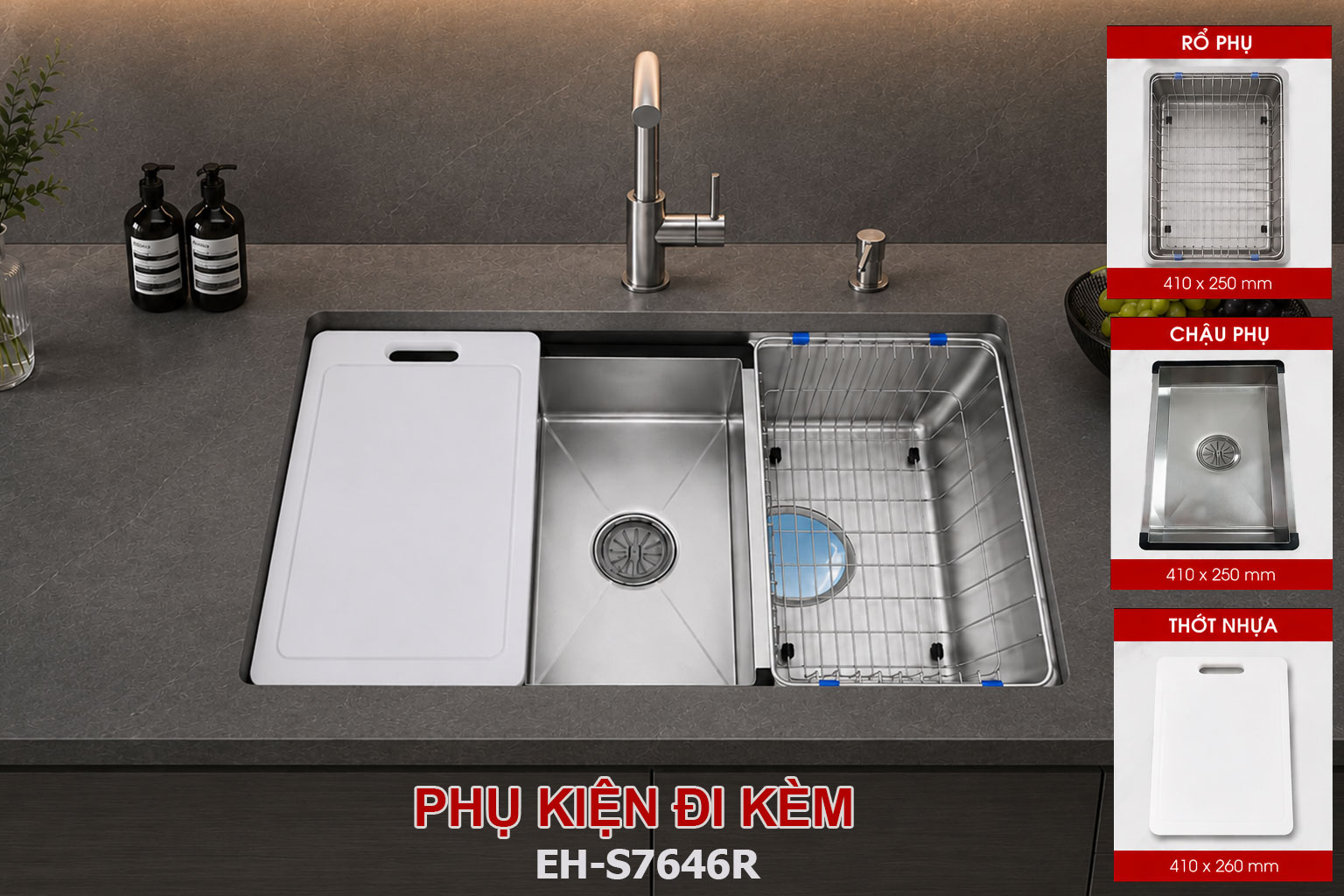 Phụ kiện chậu rửa b&aacute;t Chef's EH-S7646R