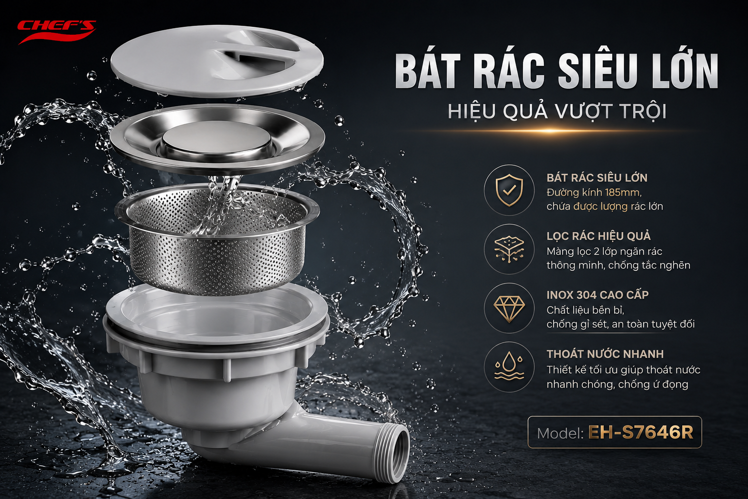 B&aacute;t r&aacute;c của chậu rửa b&aacute;t Chef's EH-S7646R