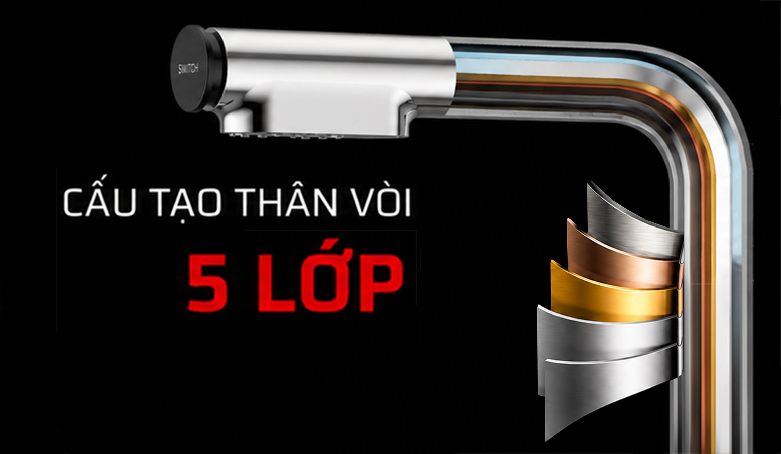 Cấu tạo th&acirc;n v&ograve;i 5 lớp của v&ograve;i rửa b&aacute;t Chef's EH-F3167