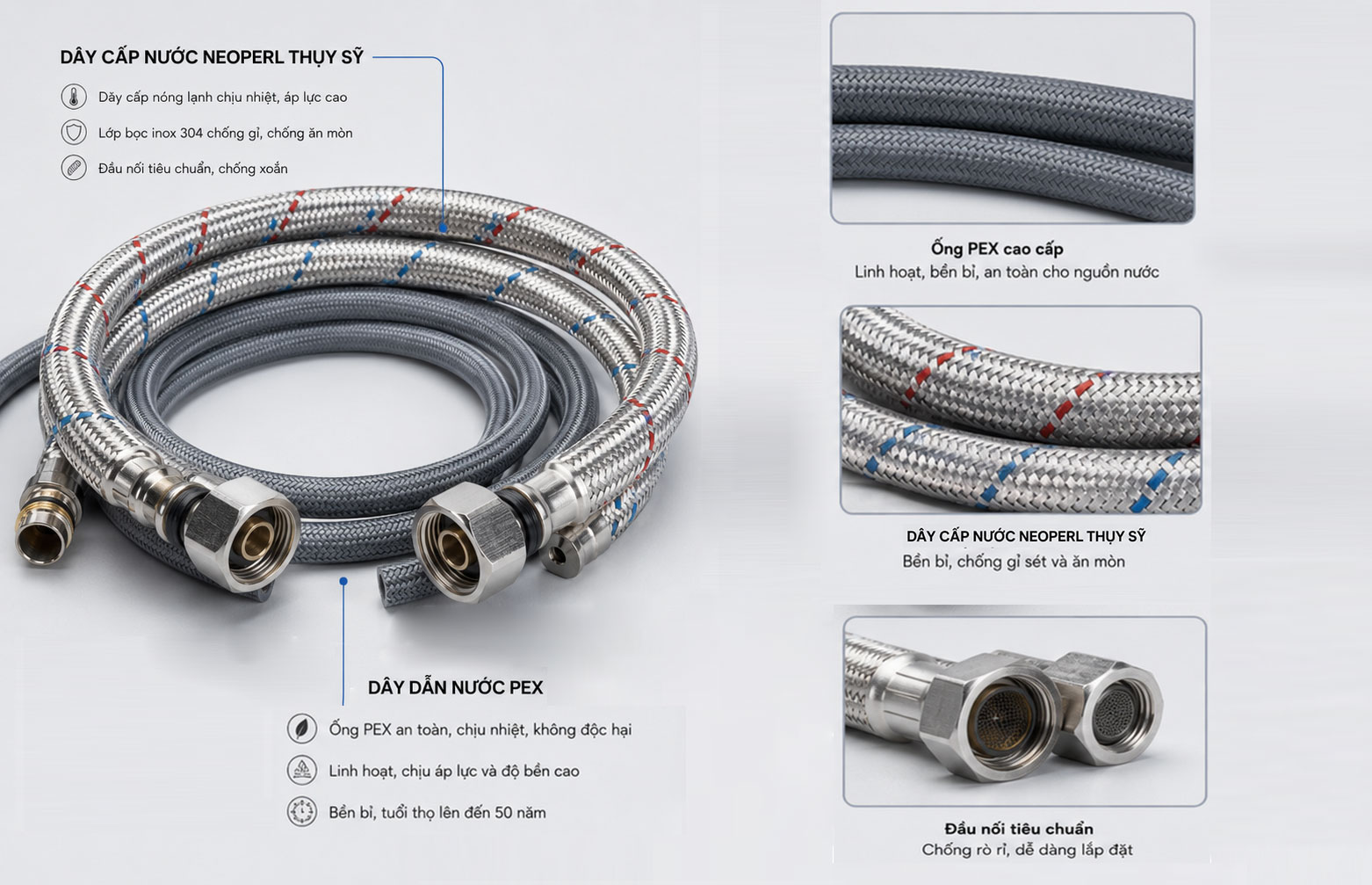 D&acirc;y cấp Neoperl Thụy Sỹ v&agrave; d&acirc;y dẫn PEX