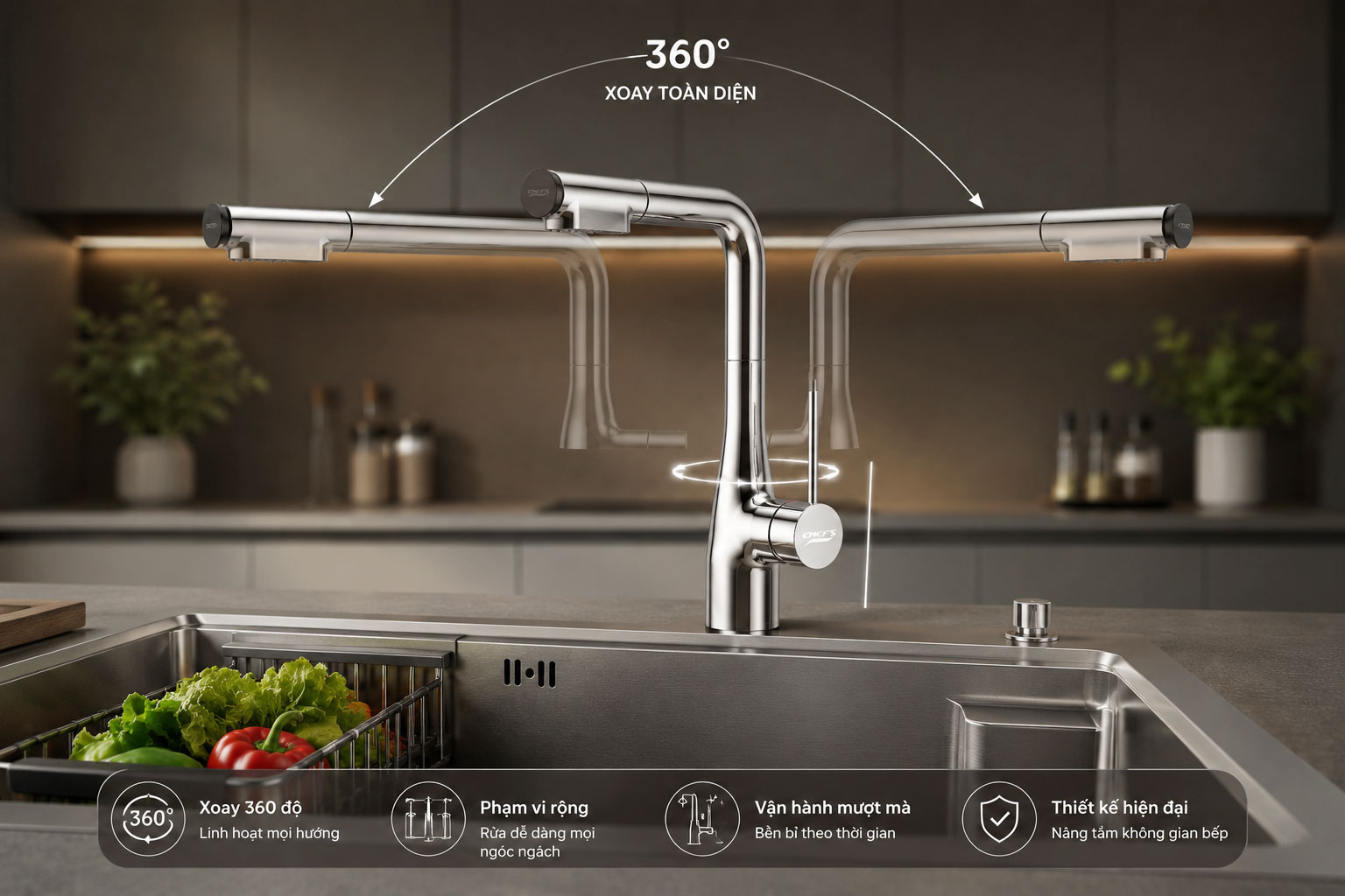 V&ograve;i rửa b&aacute;t Chef's EH-F3167 xoay 360 độ