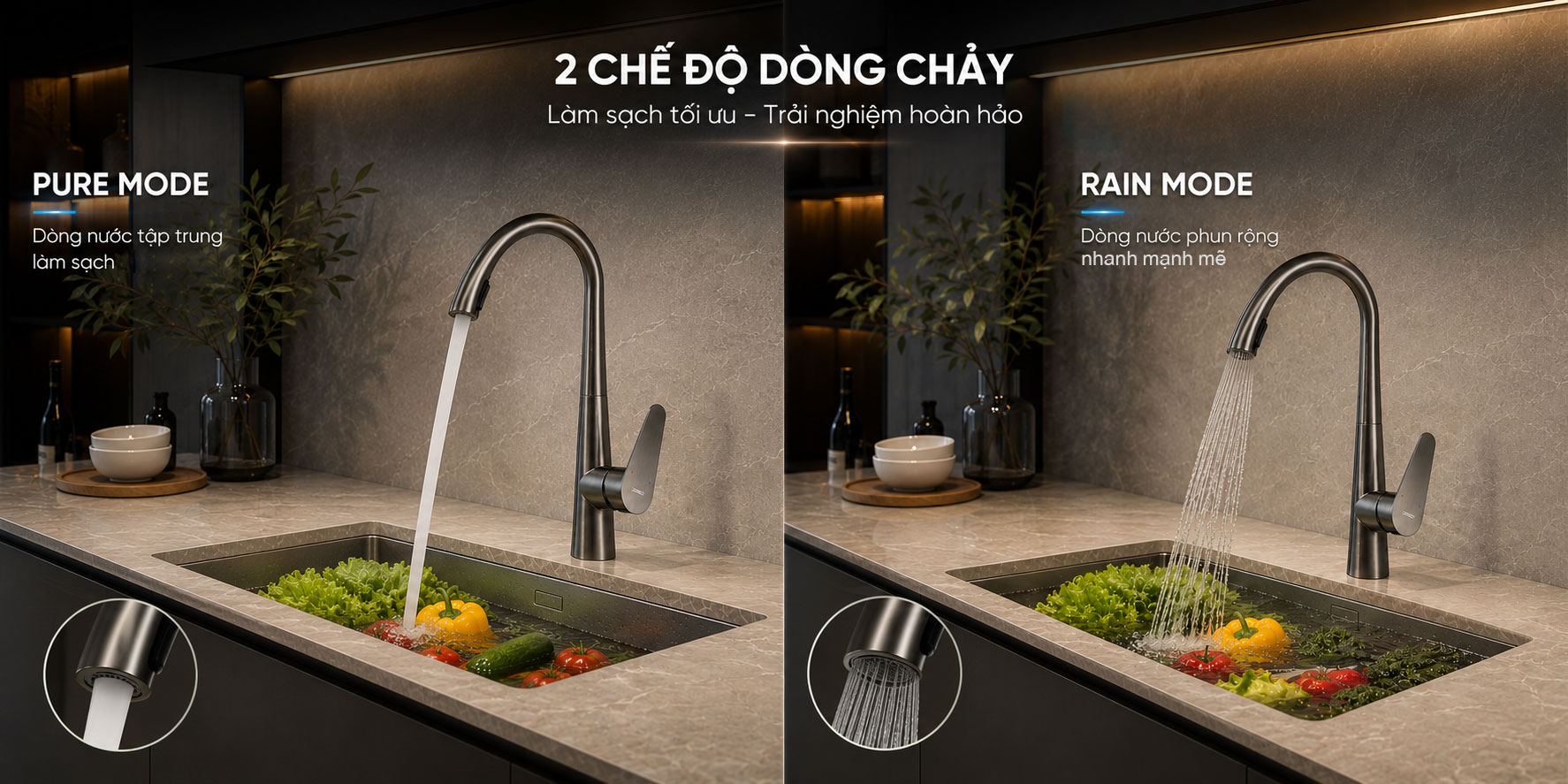 Hai chế độ d&ograve;ng chảy của v&ograve;i rửa b&aacute;t