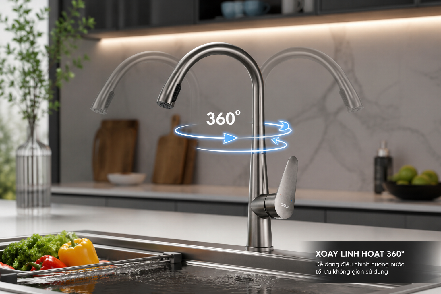 V&ograve;i rửa b&aacute;t Chef's EH-F1159 xoay linh hoạt 360 độ 