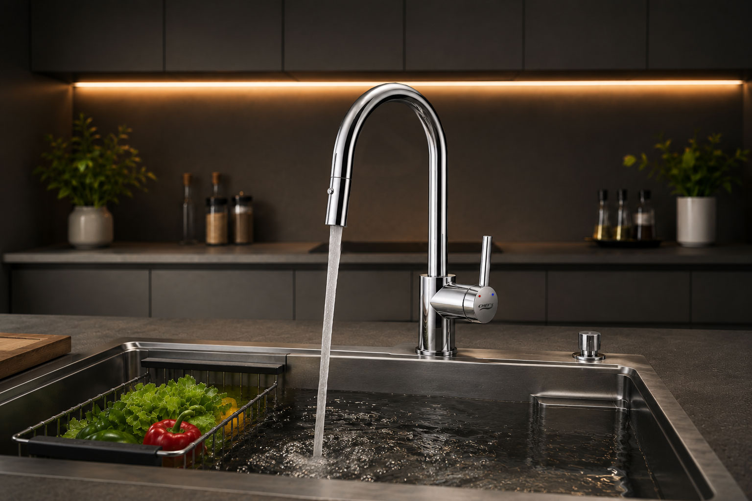 V&ograve;i rửa b&aacute;t d&acirc;y r&uacute;t Chef's EH-F3100 t&iacute;ch hợp n&oacute;ng lạnh