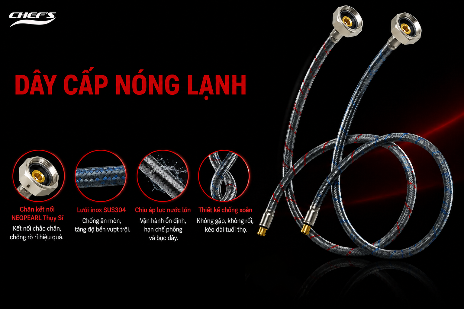 D&acirc;y cấp Neopearl Thụy sĩ của v&ograve;i rửa b&aacute;t Chef's EH-F3100