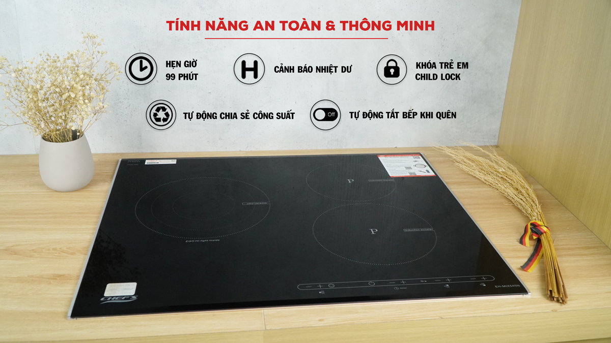 Bếp điện từ Chef's EH-MIX545N có nhiều tính năng an toàn