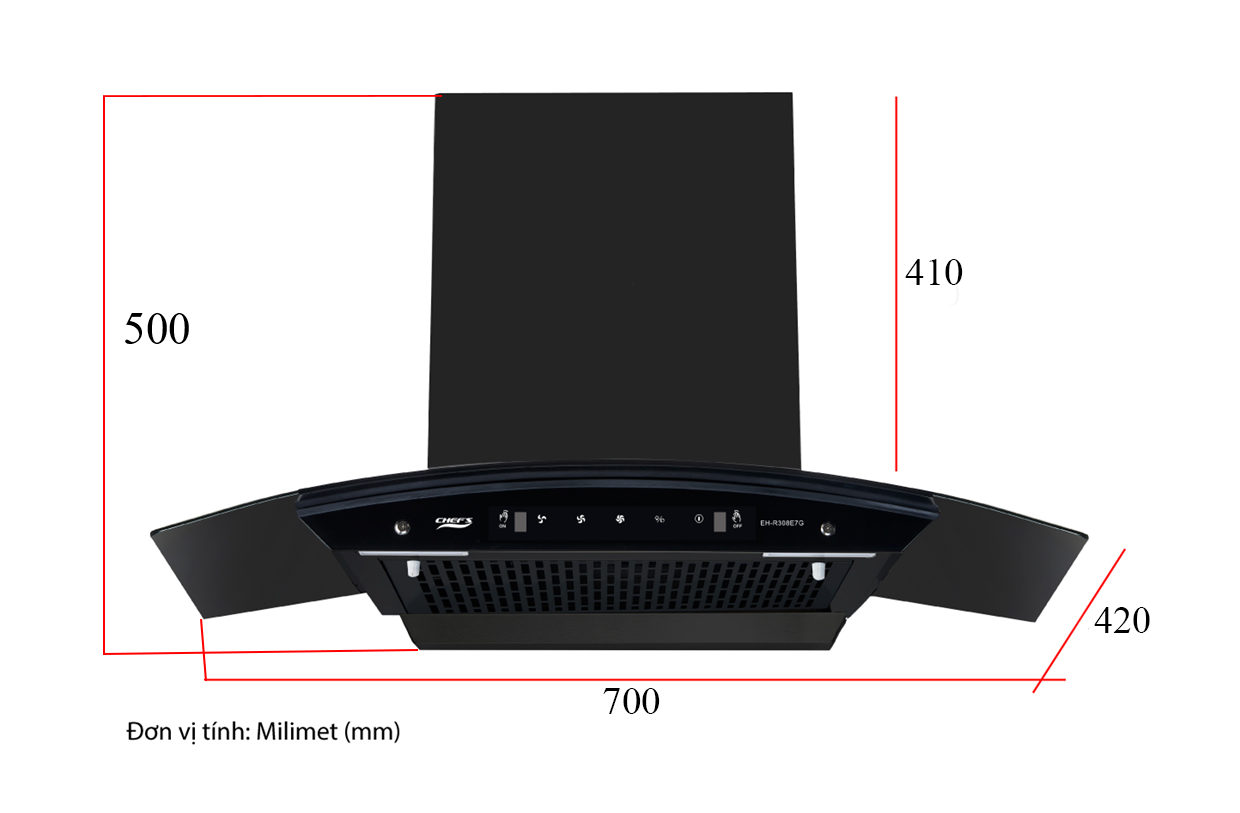 Kích thước máy hút mùi Chef's EH-R308E7G