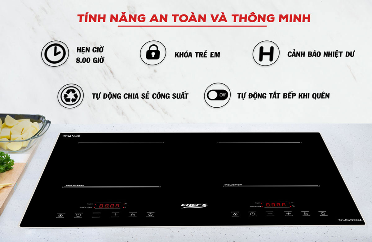 T&iacute;nh năng an to&agrave;n tr&ecirc;n bếp Chef's EH-DIH2000A