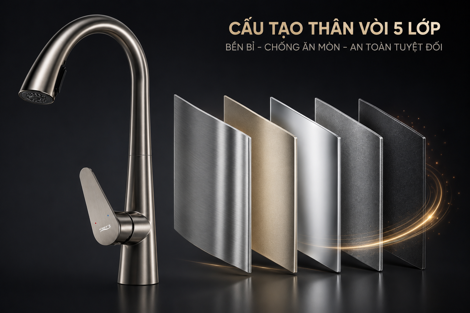 Cấu tạo v&ograve;i rửa b&aacute;t Chef's EH-F1159 gồm 5 lớp