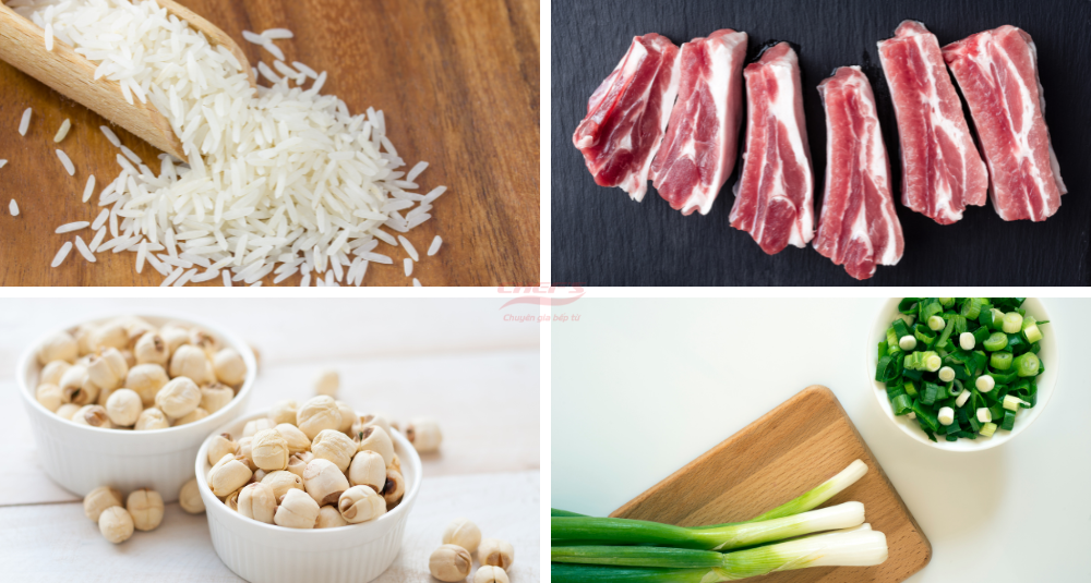 Nguyên liệu làm món cháo sườn hạt sen