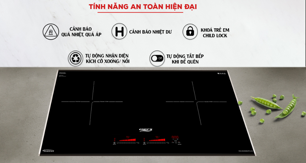 Tính năng an toàn trên bếp từ đôi Chef's