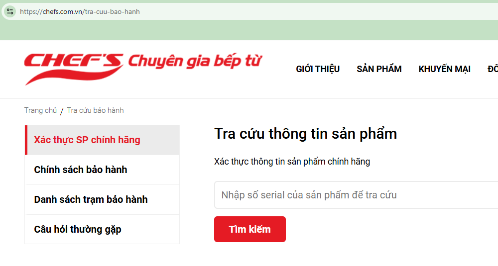 tra cứu thông tin sản phẩm chef's