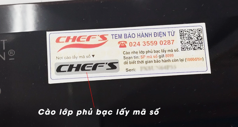 tem bảo hành điện tử của bếp chef's