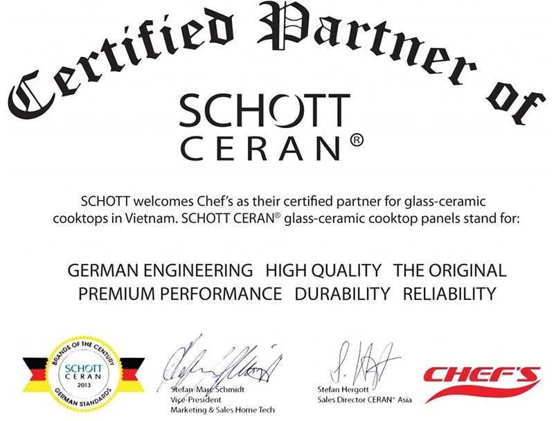 Chứng nhận đối tác với Schott Ceran