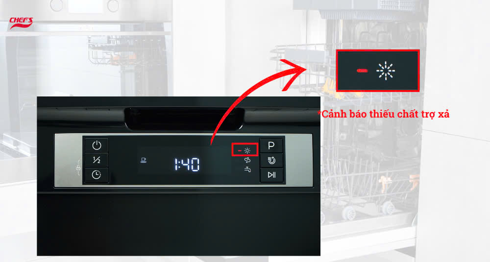 Cảnh báo thiếu chất trợ xả ở máy rửa bát