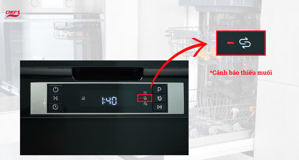 Cảnh báo thiếu muối ở máy rửa bát