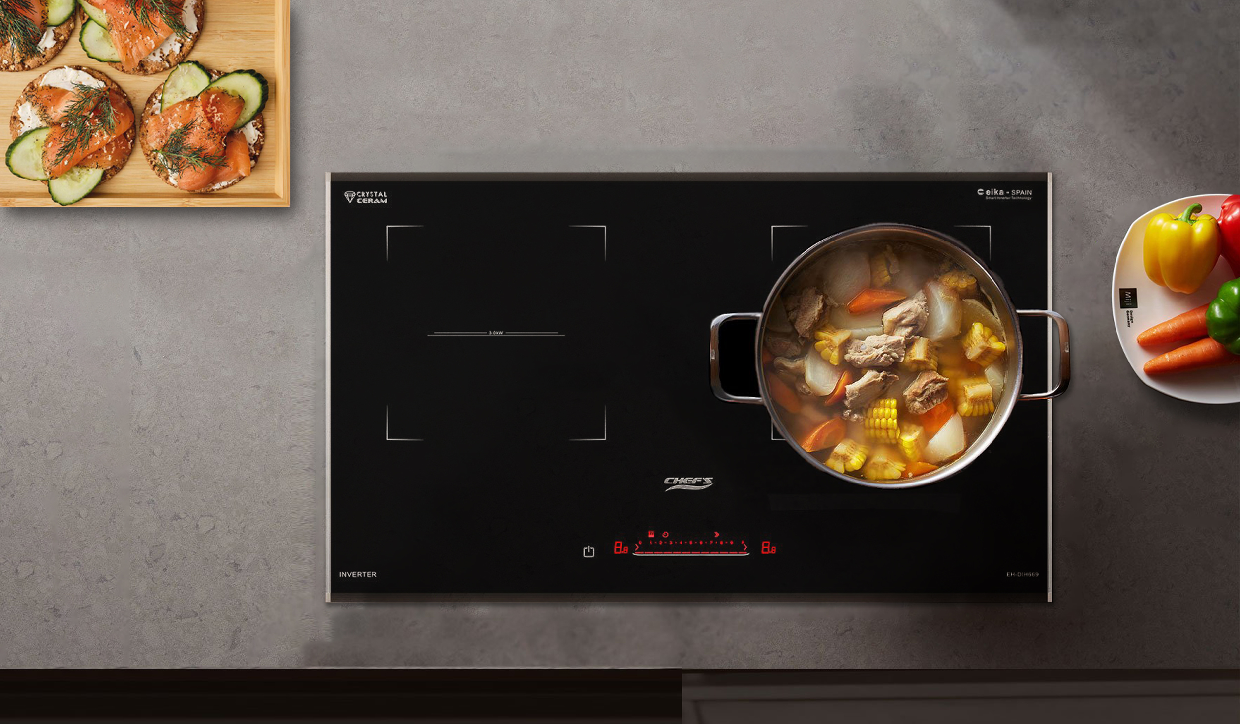 Bếp Từ Chef’s Inverter với Bàn Phím LED ẩn dạng Pop-up