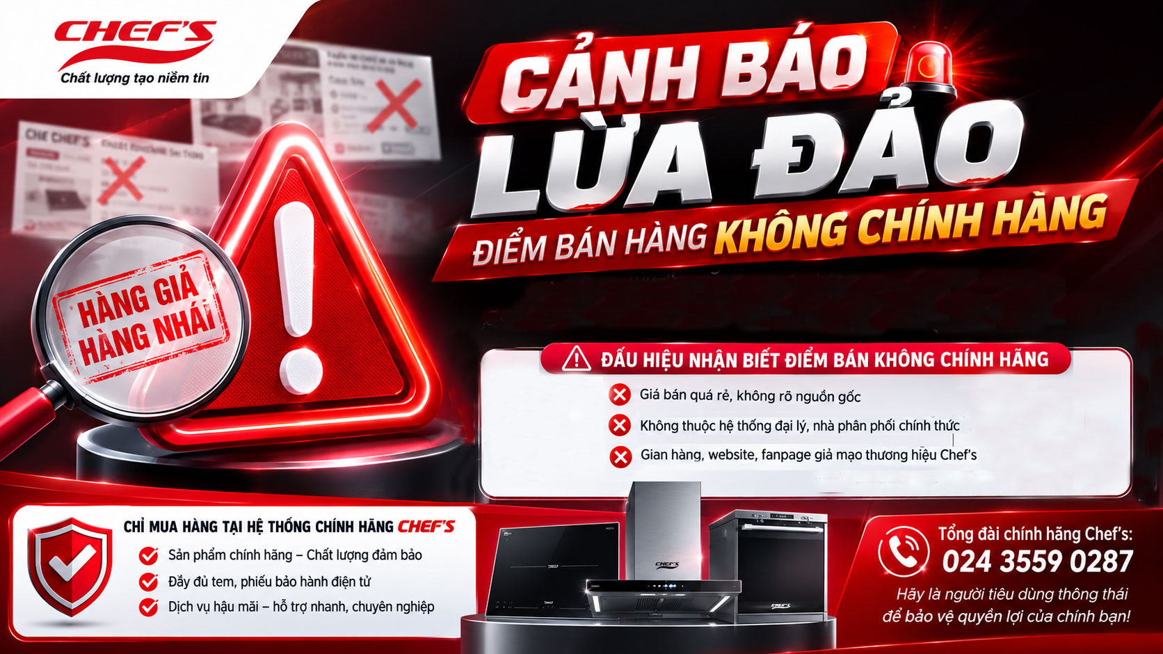 Cảnh báo lừa đảo: Điểm bán hàng không chính hãng bếp từ Chef's